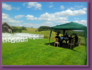 Mantuan String Quartet Kingscote Barn outdoor wedding